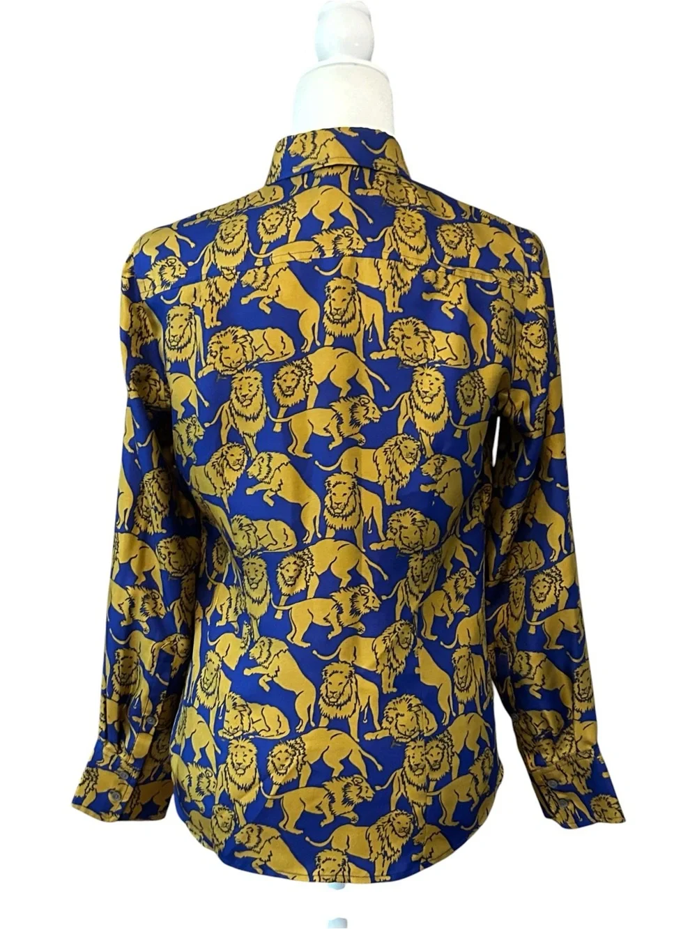J Crew Collection silk twill button-up shirt in sleepy lions print SZ 2